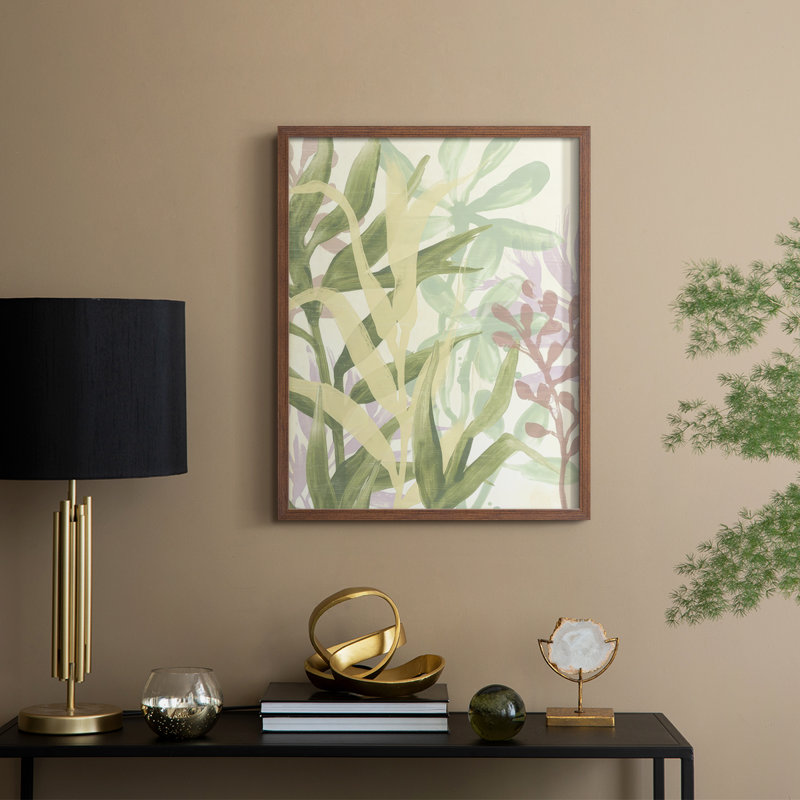 «Dreamy Tropical Leaves I», reproduction encadrée - bois massif, Noyer, H 15 po x l 12 po