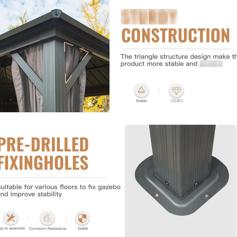 Pavillon de jardin 12 'x 16' pour un moment extérieur agréable dans le patio et la cour avec un rideau, un espace de détente privé