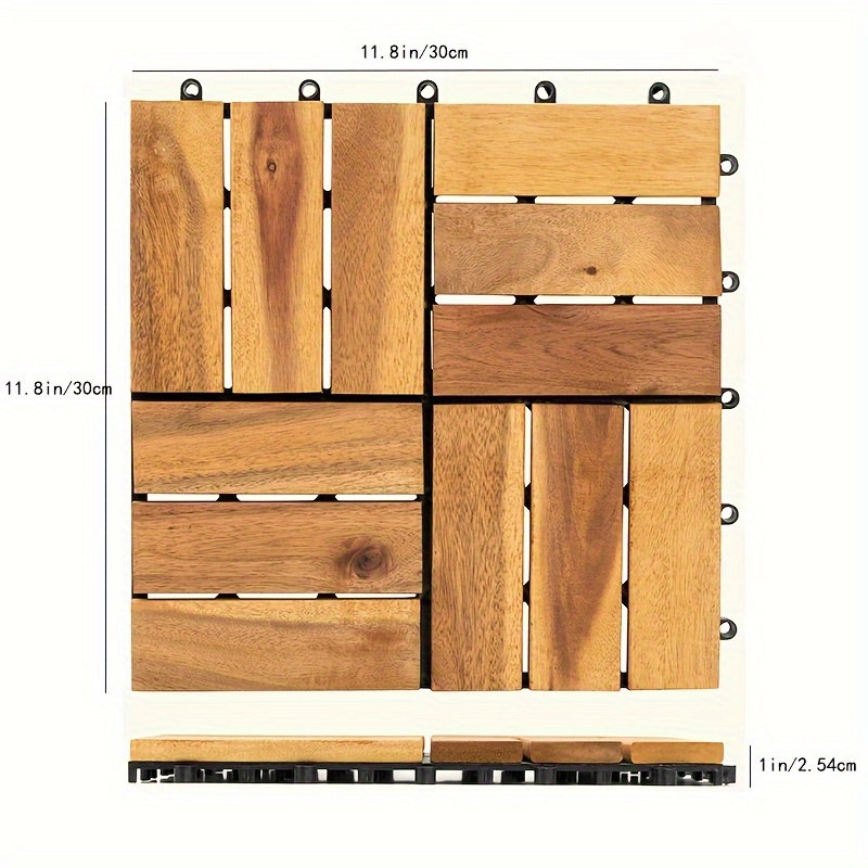 10 tuiles de terrasse en bois d'acacia emboîtables 10 pièces, plancher extérieur et intérieur 11,8 po x 11,8 po pour patio, jardin, balcon