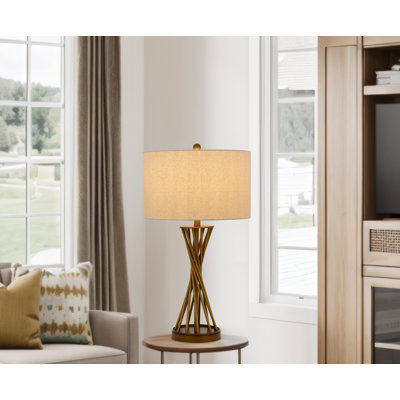Lampe de table en métal 150W à 3 voies avec abat-jour cylindrique en tissu rigide