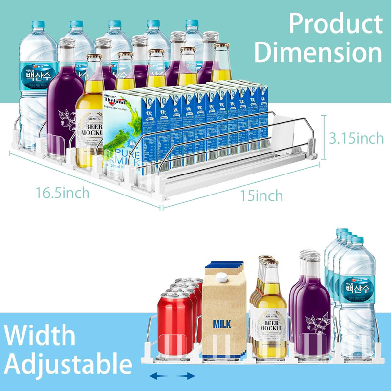 Organisateur à 5 rangées de boissons pour réfrigérateur automatique - Distributeur de soda à largeur ajustable de 25 canettes