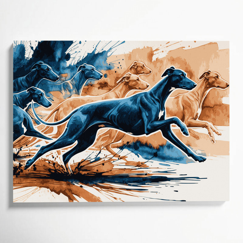 «Dogs Whippet», art mural sur toile beige, H 11 po x l 14 po