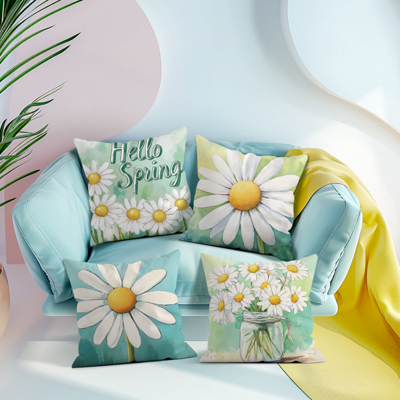 4 Pcs Daisy Pattern Decorative Pillow Covers