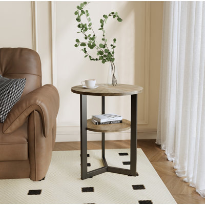 2-Tier Small Side End Table with Metal Frame
