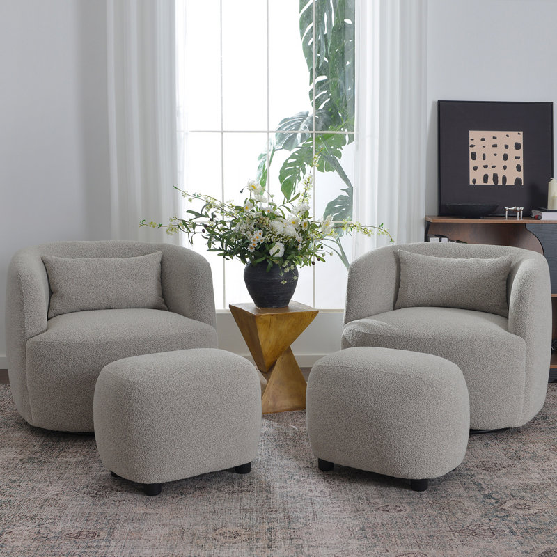 23" Wide Boucle Upholstered Ottoman Set Of 2, Taupe Boucle