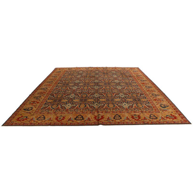 Tapis traditionnel turc bleu et or 11 x 13