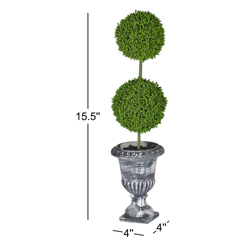15.5'' Faux Boxwood Topiary in Urn, Black