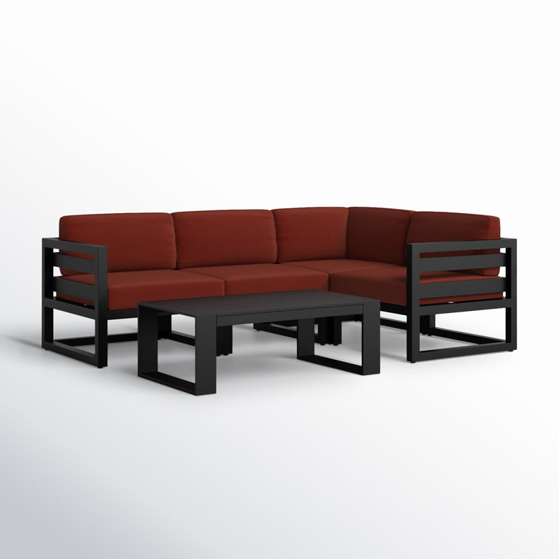 Avion 5 Piece Sectional Set - Black, Cast Silver Sunbrella®, Black