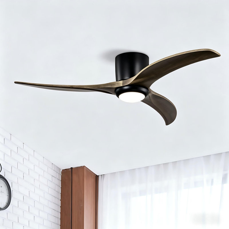 Ventilateur de plafond encastré de 52 po à pales en bois massif avec lumière avec télécommande, moteur réversible silencieux, 6 vitesses, pour salon de patio, chambre à coucher, intérieur