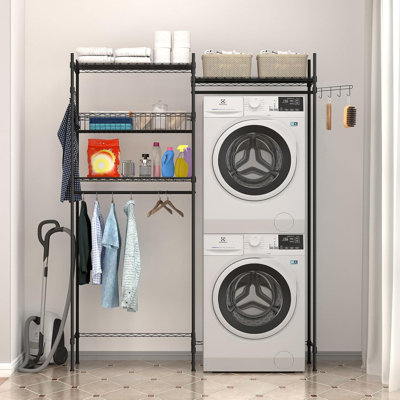Au-dessus des tablettes de la laveuse et de la sécheuse, séchoir à linge de 57,4 po, porte-serviettes à hauteur réglable