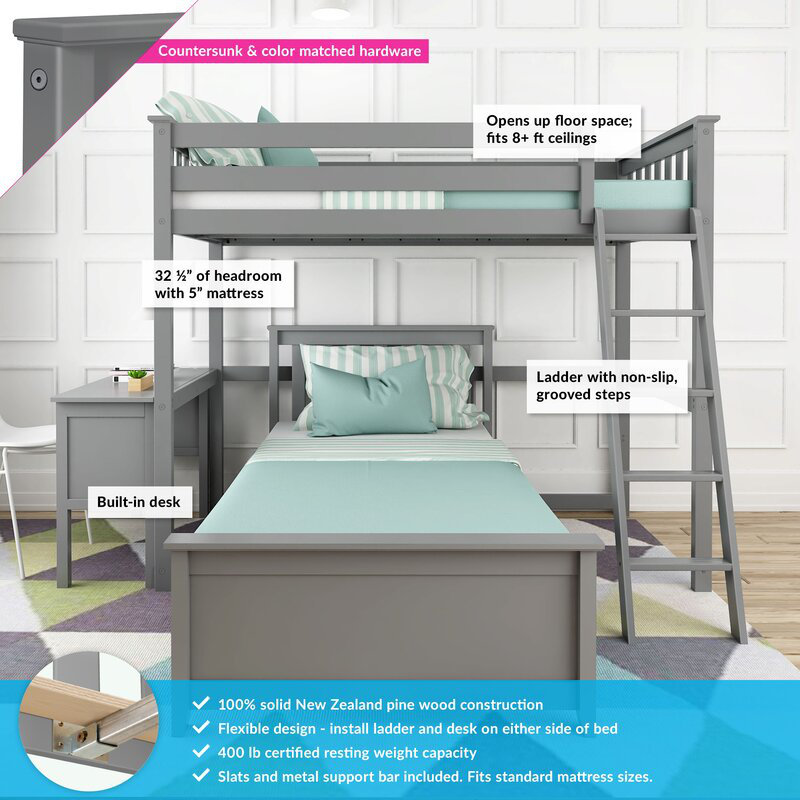 Kids Bunk Bed, Twin Over Twin, Grey