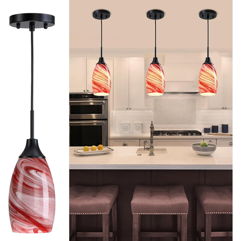 Ensemble de 3 mini-luminaires suspendus en verre bourgogne rouge