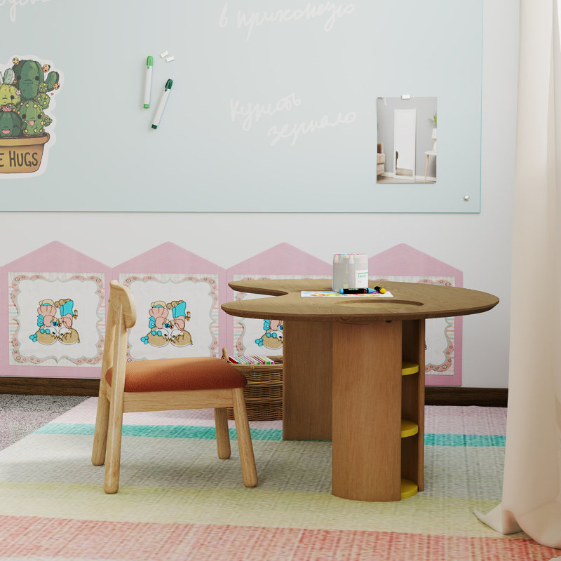 Ensemble de table et de chaises pour enfants, 2 pièces, 2, Jaune/brun