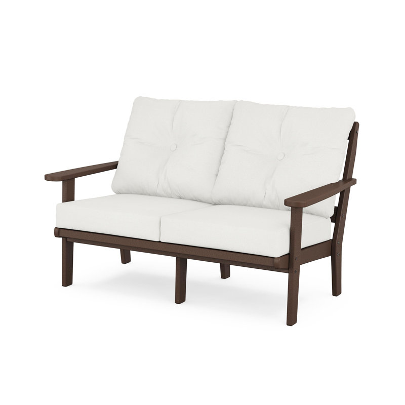 Mission Deep Seating Loveseat, Natural Linen, Mahogany