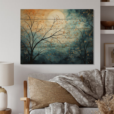 Ciel céleste mosaïque paysage V - reproduction abstraite sur bois de pin naturel