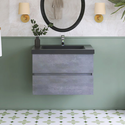 Skyia 29.5'' Wall Mounted Single Sink Bathroom Vanity with Quartz Sand Top