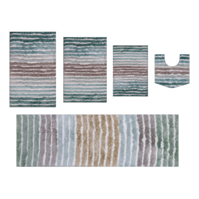 Bathroom Rugs Set of 5, Ultra Soft Microfiber Mats, Absorbent & Quick Drying, Non-Slip Rubber Backing, Machine Wash Bathroom Floor Mats for Tub, Shower, Sink – 17x24, 20x32, 21x54, 20x20, 24x40 Turquoise