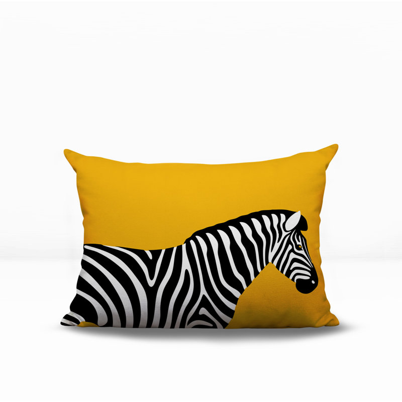Oreiller rectangulaire réversible intérieur / extérieur Hala Zebra, Jaune, H 20 po x l 14 po