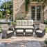 Ensemble de conversation pour patio en osier pour 5 personnes avec fauteuil pivotant avec repose-pieds et coussins Aristil