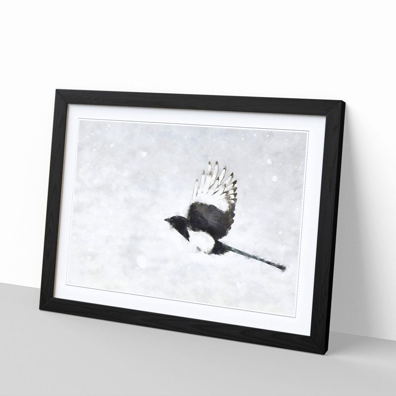 Magpie in Flight - Picture Frame Graphic Art Print, 62cm H x 87cm W x 2cm D, Black Framed