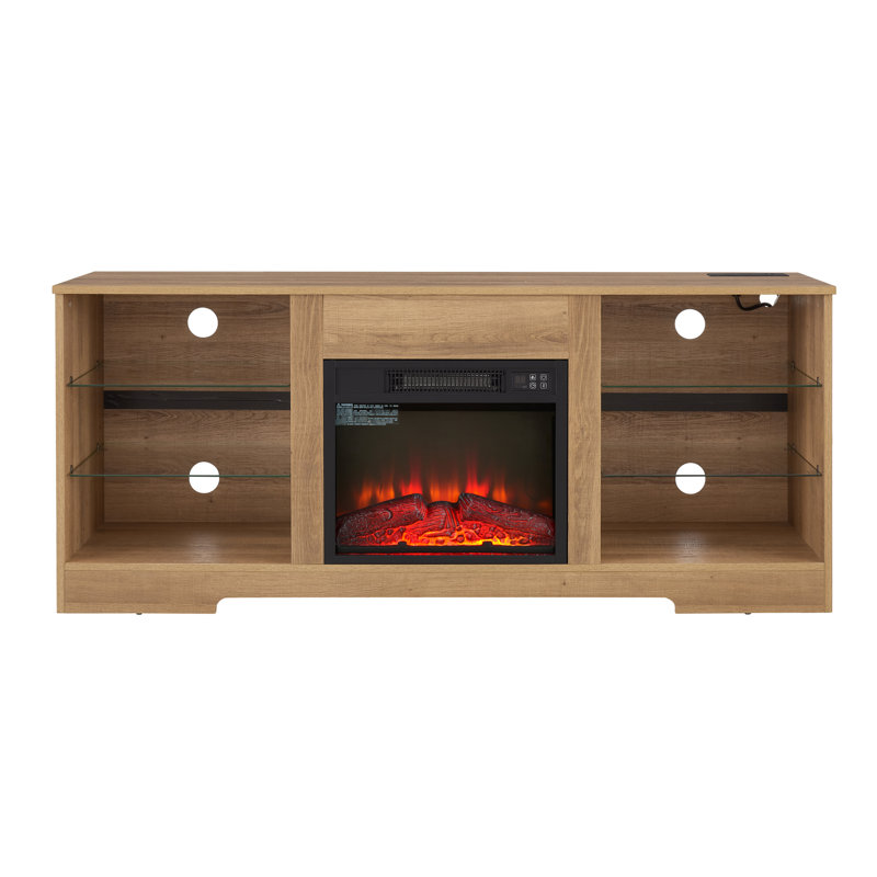 Console de foyer électrique pour téléviseur, grand espace de rangement, chêne, support de 62 po, bureau à couleurs de flammes réglables, vitesse réaliste, chargement, télé, chêne, P 15,5 po
