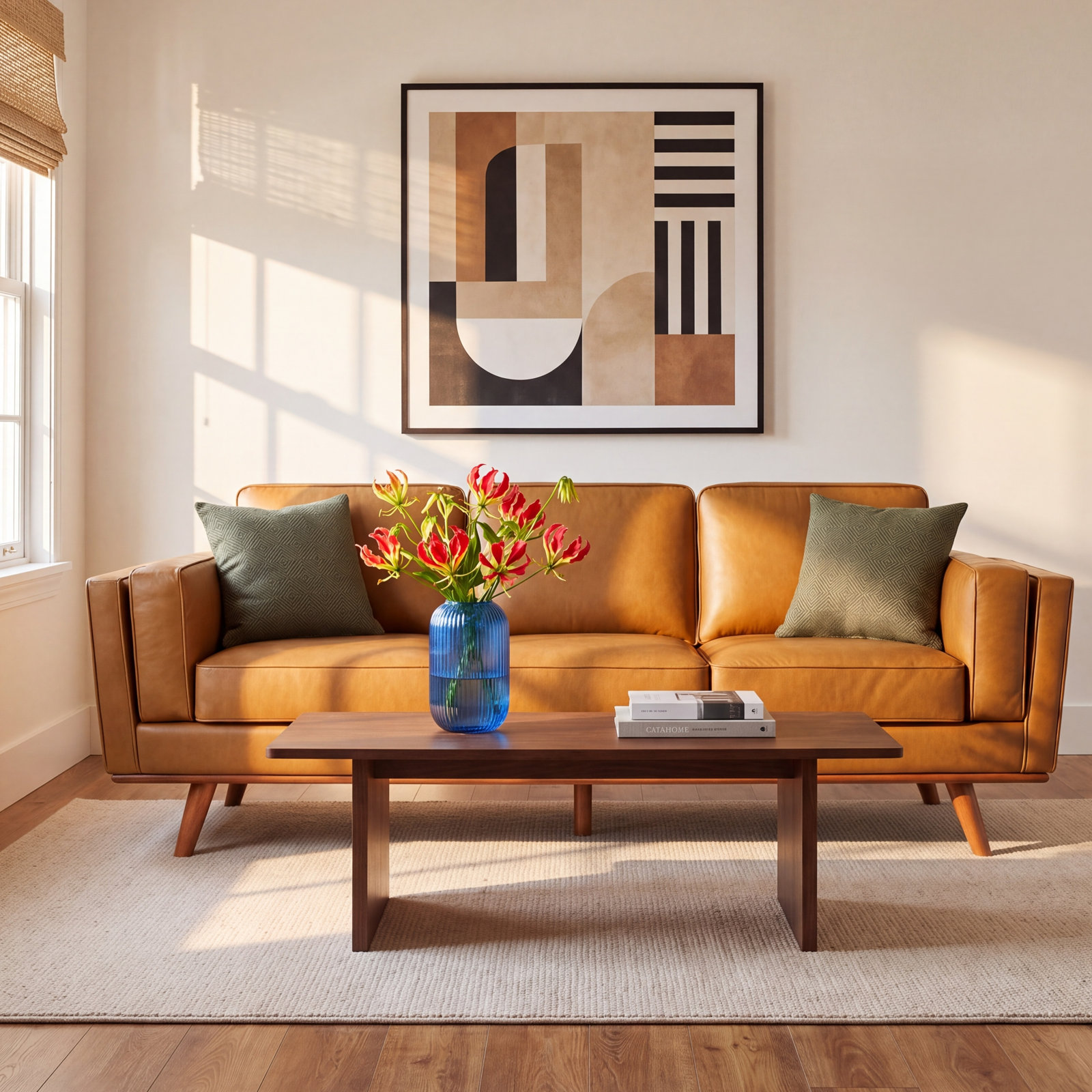 Reeves 84" Sofa, Mid Brown Performance Faux Leather