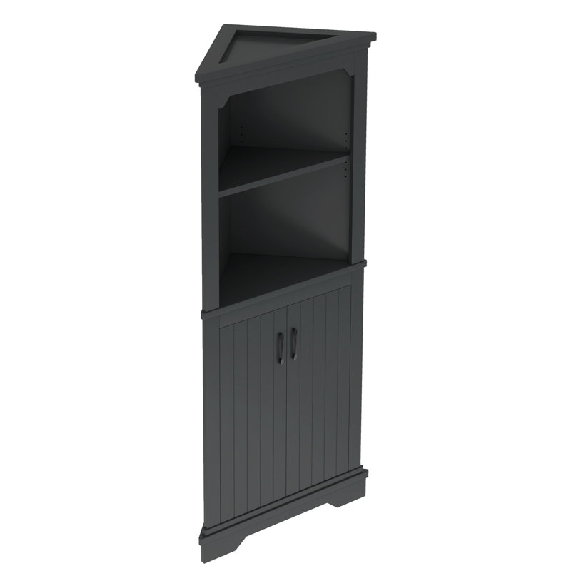Grande armoire de rangement de coin noire avec portes et tablettes - Organisateur de salon, salle de bain et cuisine