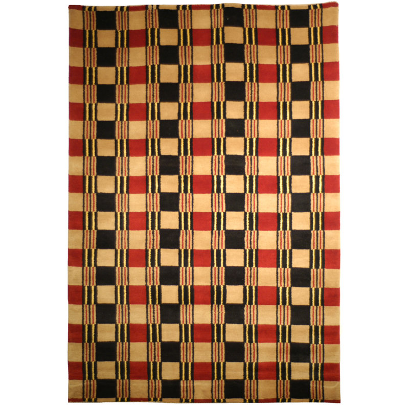 Lexington 5' x 8' Red Hand-Knotted Wool Plaid Rug