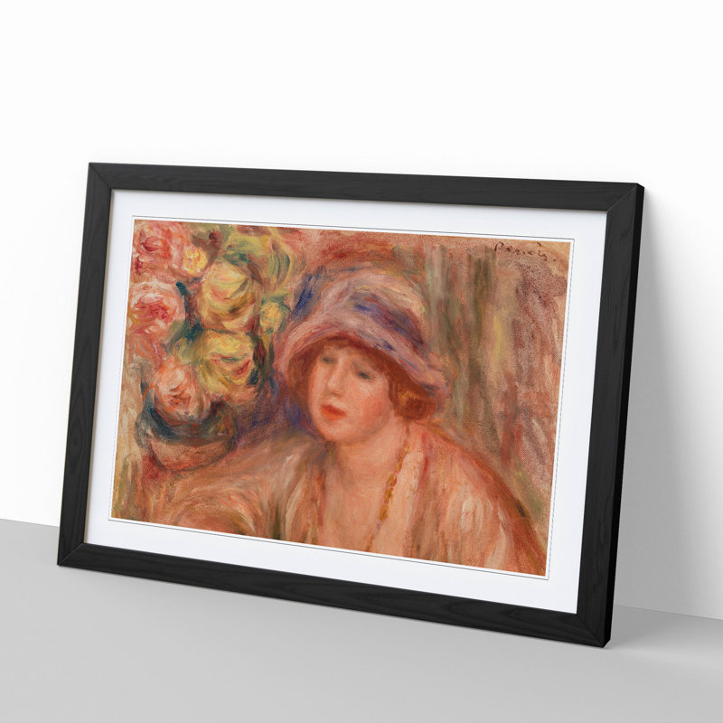 Woman Leaning by Pierre-Auguste Renoir - Picture Frame Painting, 65cm H x 90cm W x 2cm D, Black
