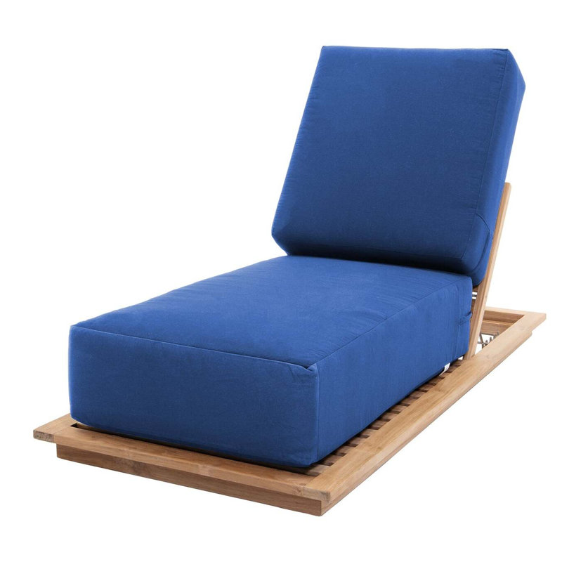 Varenna Outdoor Teak Wood Chaise Lounge , Sunbrella Cushion Included, Sapphire