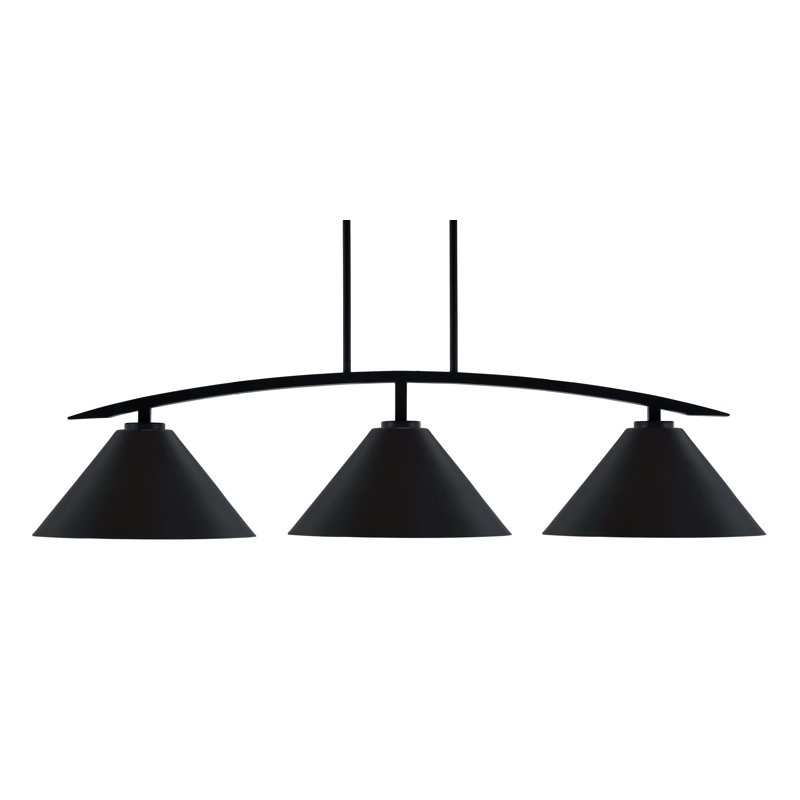 Luminaire îlot 3 lumières avec abat-jour conique en métal Kurve, H 58,25 po x l 46 po x P 46 po, Noir mat