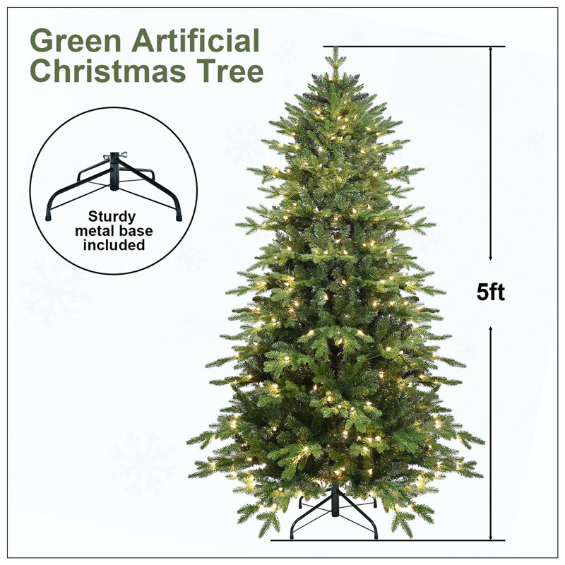 Arbre de Noël en PVC + PE avec 450 lumières UL blanc chaud - 2856 pointes, branches articulées, aiguilles réalistes, support en métal robuste, assemblage facile