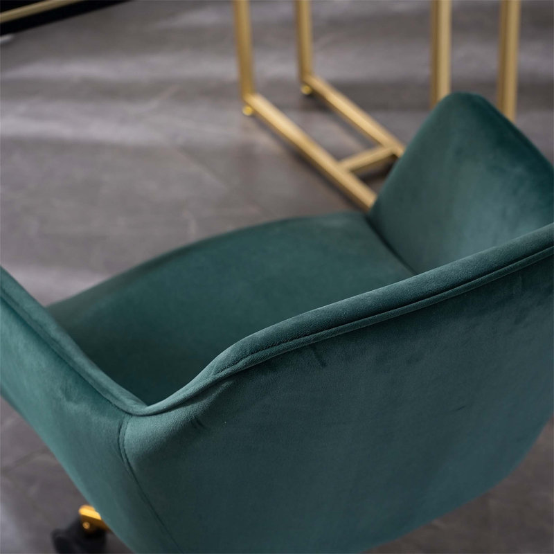 Bollay Fabric Upholstered Swivel Office Chair, Yellow, Velvet