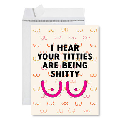 «Jumbo Funny Breast Cancer Card», «I Hear Your T» Are Being S », Encouragement Get Well Card