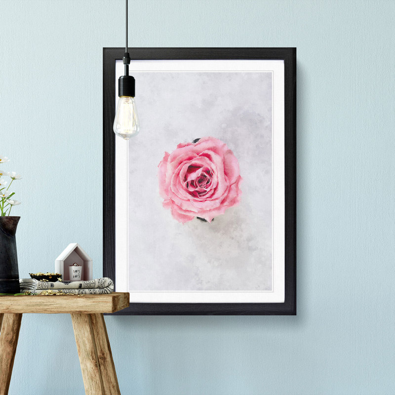 Lone Pink Rose - Framed Print, Black Framed, 87cm H x 62cm W x 2cm D