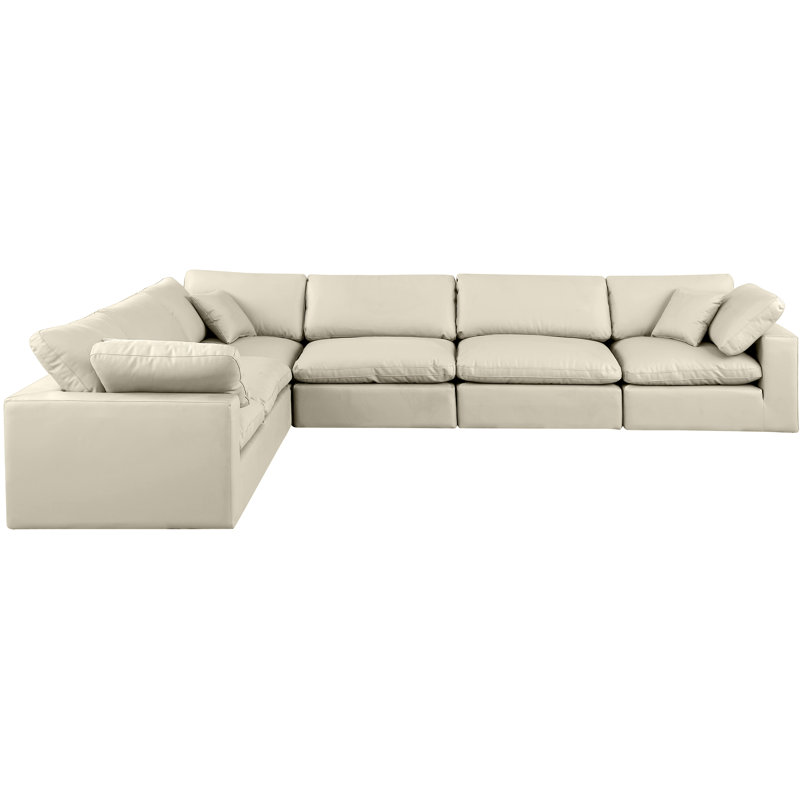 Homere 160" Wide Faux Leather Reversible Modular Corner Sectional, Cream Vegan Leather