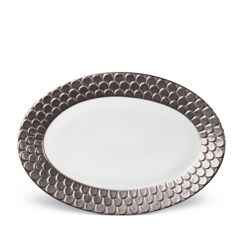 Aegean Oval Platter, White/Platinum