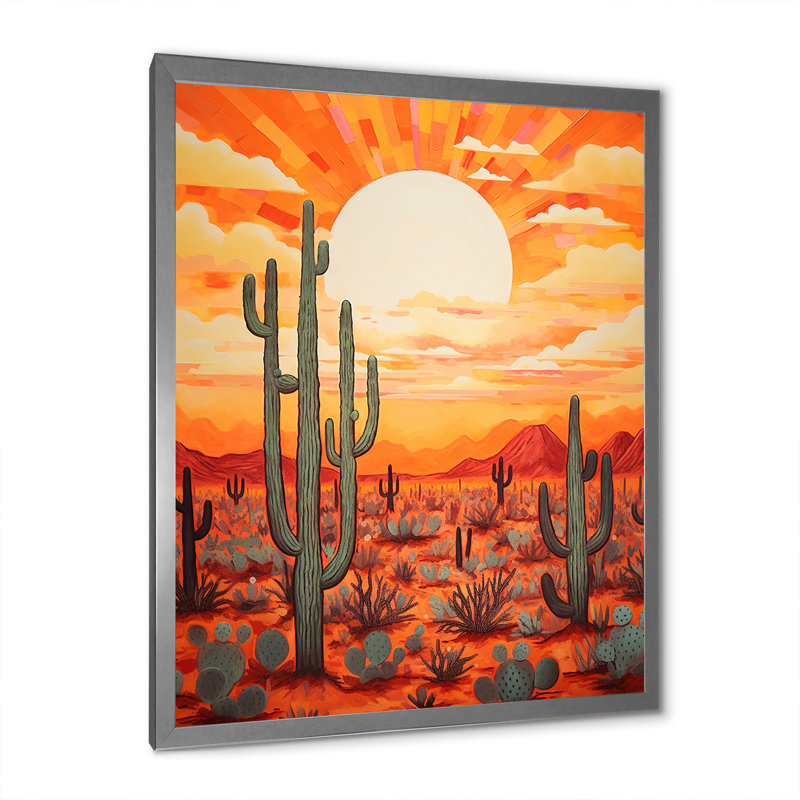 «Cactus Sunset Shadows I» sur toile, H 32 po x l 24 po x P 1 po, Cadre simple argenté