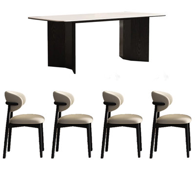 Rock-slab Dining Table With Solid Oak Chairs.