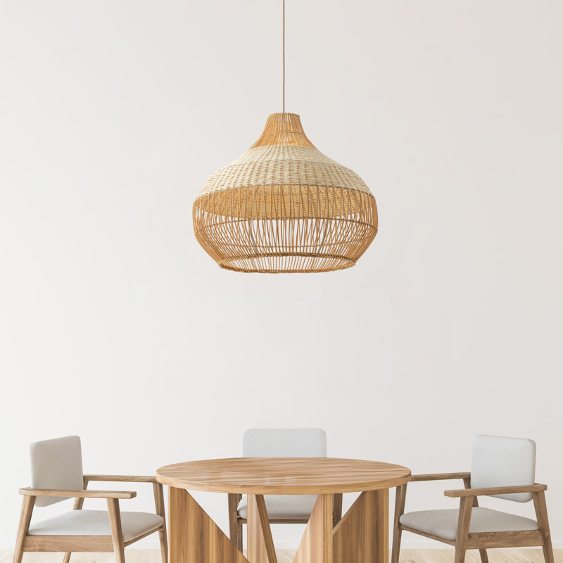 Anterria 1 - Light Natural 17", 21'', 24'' Handwoven Rattan Plug-In or Hardwired Light Fixture for Dining Room or Entryway, Dimmable and Perfect for High Ceilings in Boho Japandi Style