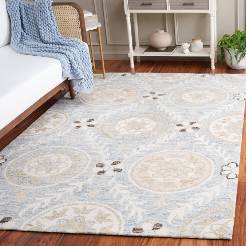 Jardin Hand Tufted Wool Cotton Floral Rug in Ivory/Light Gray, Rectangle 5' x 8'