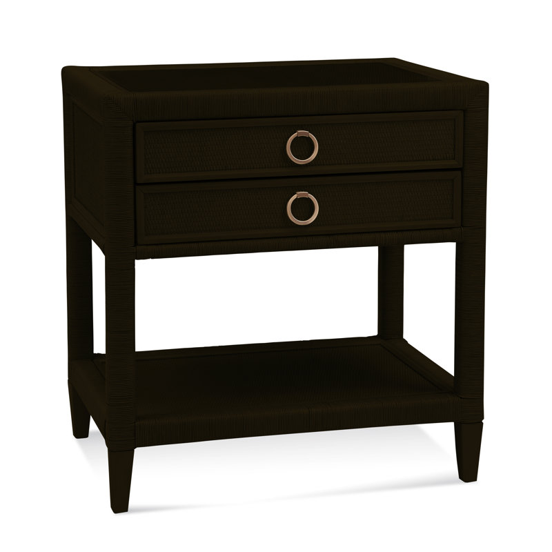 Warwick 2 - Drawer Wicker Nightstand, Java, Satin Brass