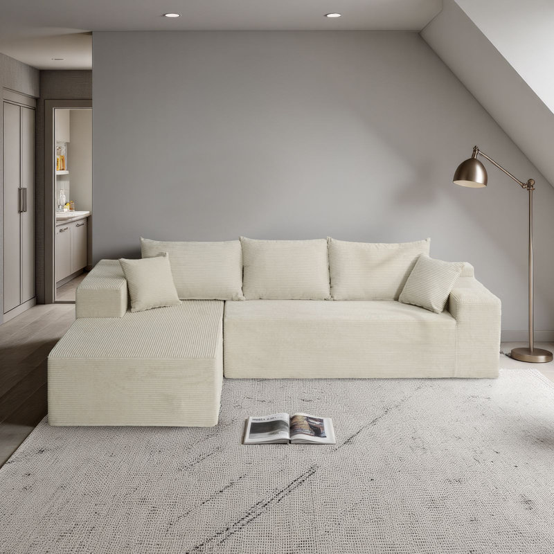 Canapé modulaire rembourré à 2 pièces sans méridienne avec méridienne en L 2 pièces sans assemblage requis, Beige