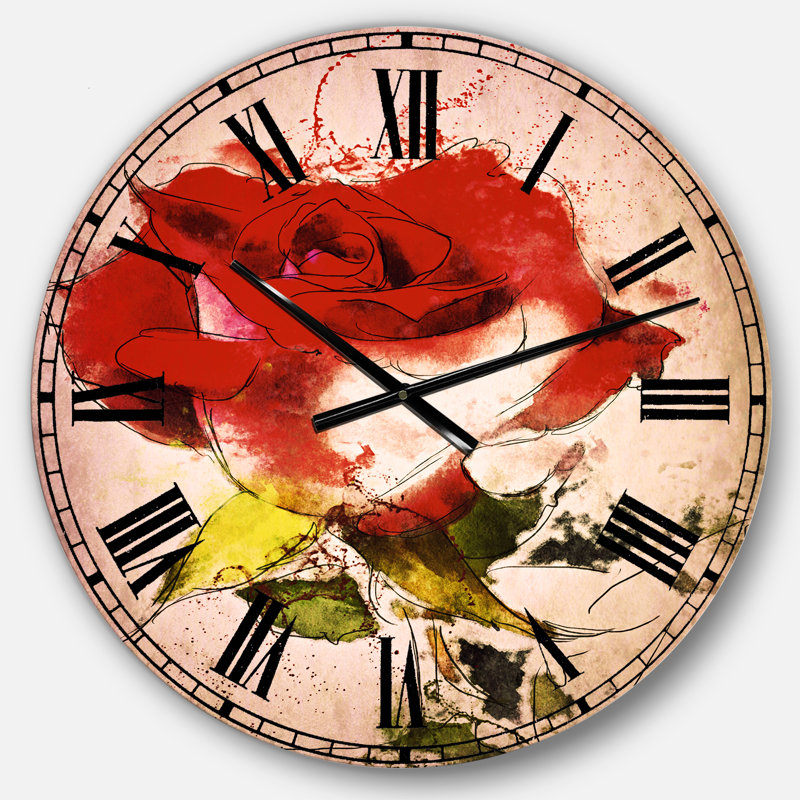 Aquarelle de rose à la main - horloge murale traditionnelle, Surdimensionné