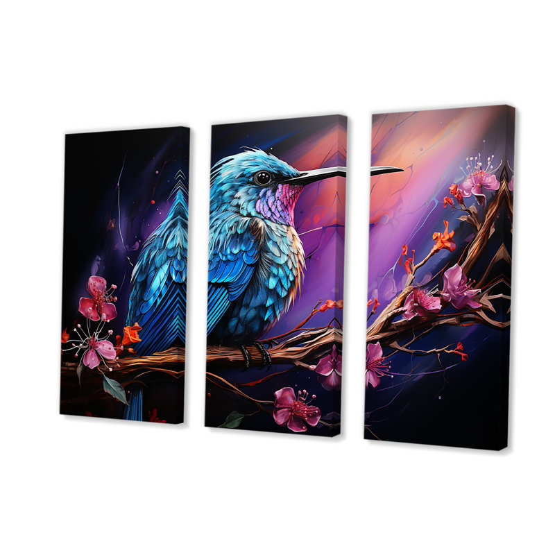 Colibri bleu floral Twilight Wonder - Art mural colibri, Toile tendue, H 32 po x l 48 po
