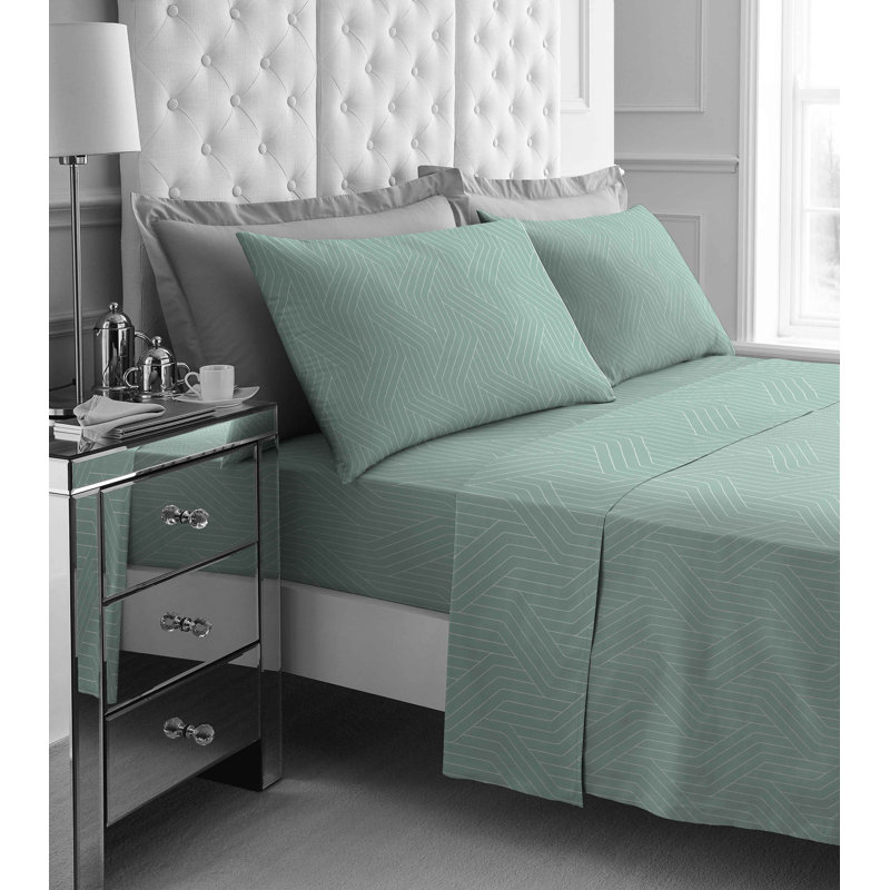 100% Cotton Standard Sheet Set, Geometric, Teal, King (264 x 264cm)