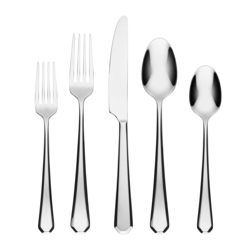 Geo Champagne Satin 20-Piece Flatware Set, Silver