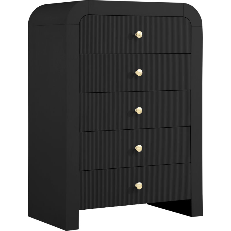 Alessondra 5 Drawer 34" W Fluted Chest, Black