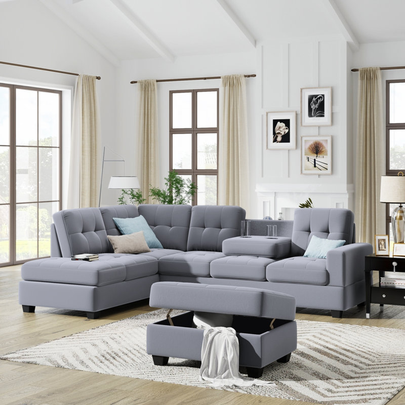 Canapé modulaire réversible et chaise longue avec repose-pieds Waretown, Soie gris antique