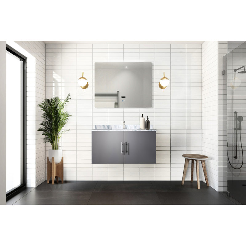 Meuble-lavabo gris foncé avec comptoir en marbre Miroir à DEL - Espace de rangement intérieur spacieux, salle de bain et évier l 22 po x P, fermeture en douceur, surface